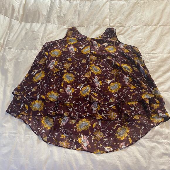 Lane Bryant Tank 22 Burgundy Yellow Floral Ruffle Layered Sheer - Picture 12 of 12
